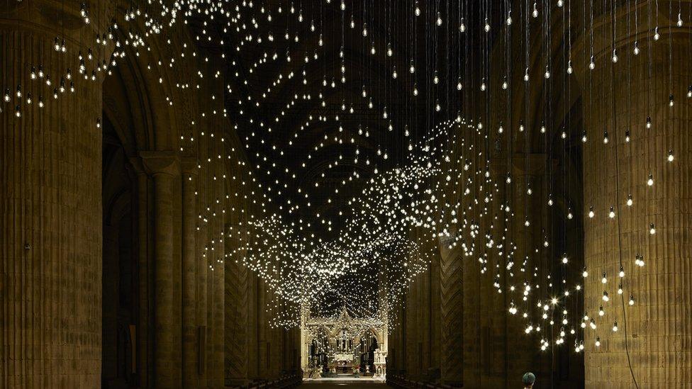 Thousands of light bulbs inside Durham Cathedral