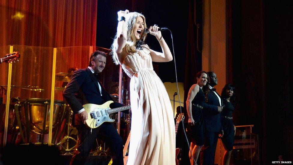 Musician Celine Dion performs onstage during the UCLA Head and Neck Surgery Luminary Awards at the Beverly Wilshire Four Seasons Hotel on 22 January 2014 in Beverly Hills, California