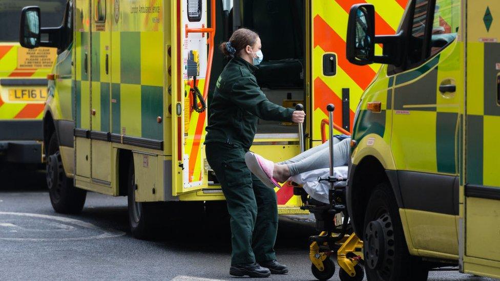 Ambulance arriving with a patient at a hospital