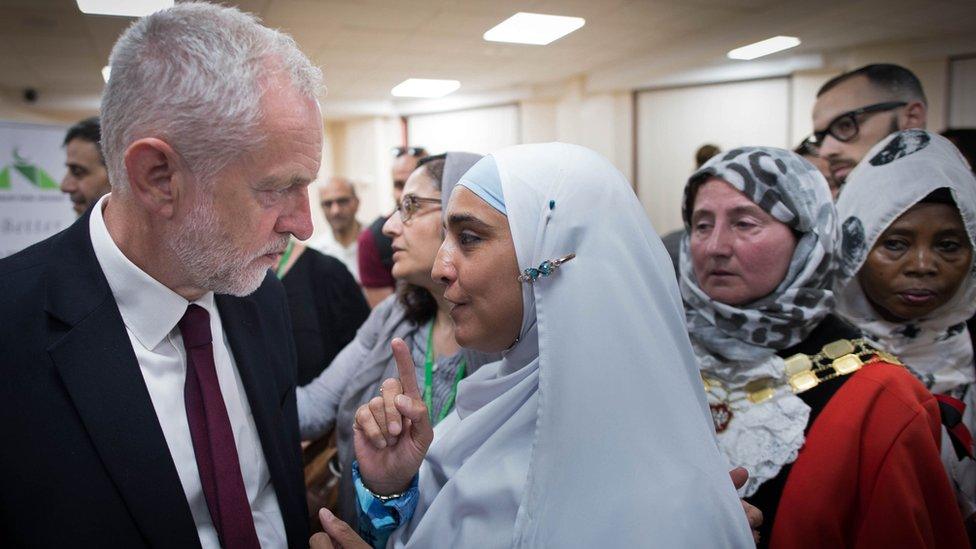 British opposition Labour leader Jeremy Corbyn meets locals at Finsbury Park Mosque in north London