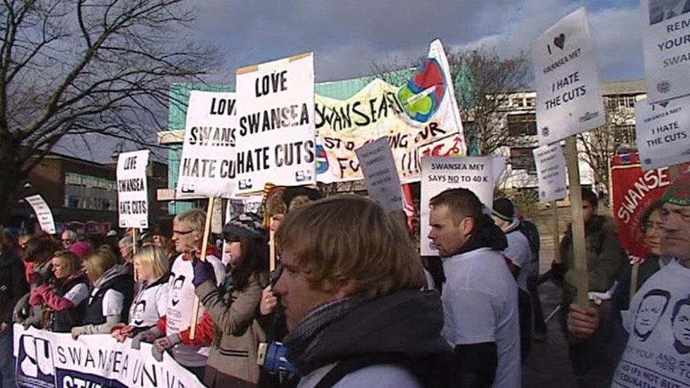 Swansea students protest over fee rises in 2010