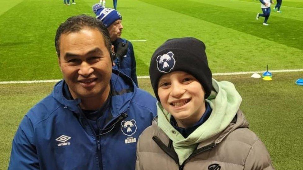 Pat Lam and Bristol Bears fan Toby