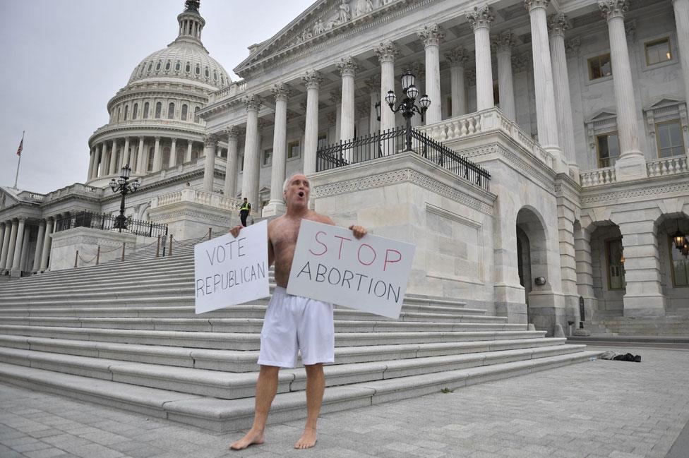 Protester outside court