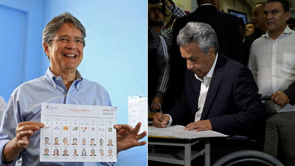 Guillermo Lasso (L) and Lenin Moreno (R) casting their votes