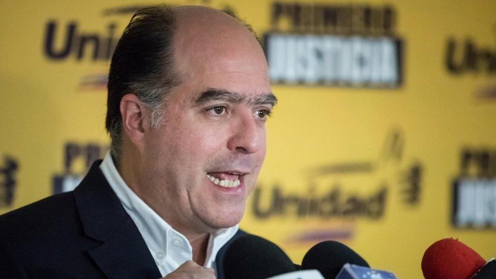 President of the National Assembly Julio Borges speaks at a press conference in Caracas, Venezuela, 22 October 2017.