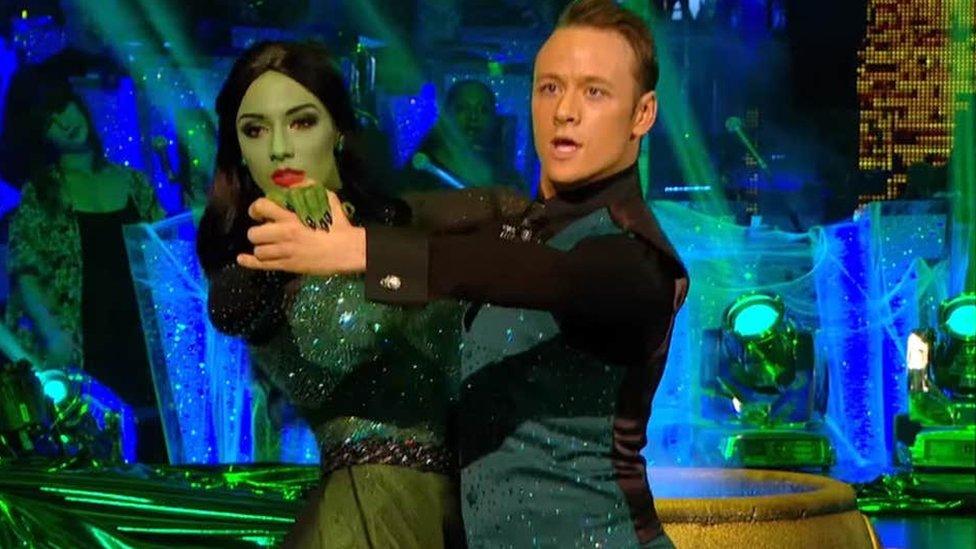 Kevin Clifton and Frankie Bridge dancing to Defying Gravity from the stage show Wicked on Strictly Come Dancing.