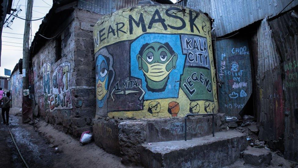 A mural depicting Corona Virus on the streets in Kibera