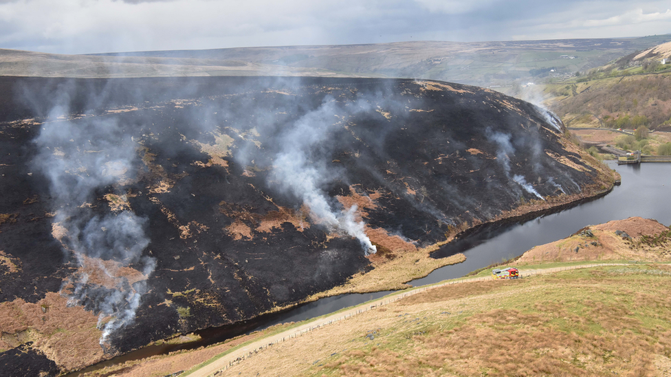 Torched grassland at the Marsden Moor fire in April 2021