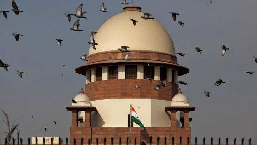 Pigeons fly past the dome of India's Supreme Court building in Delhi. Photo: February 2016