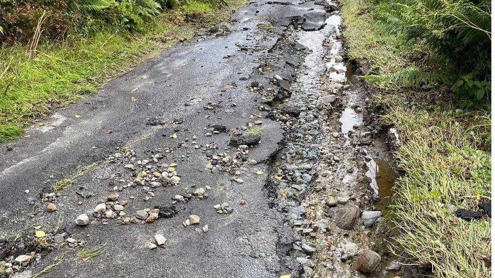 Killymallaght road in Derry badly damaged by rain water