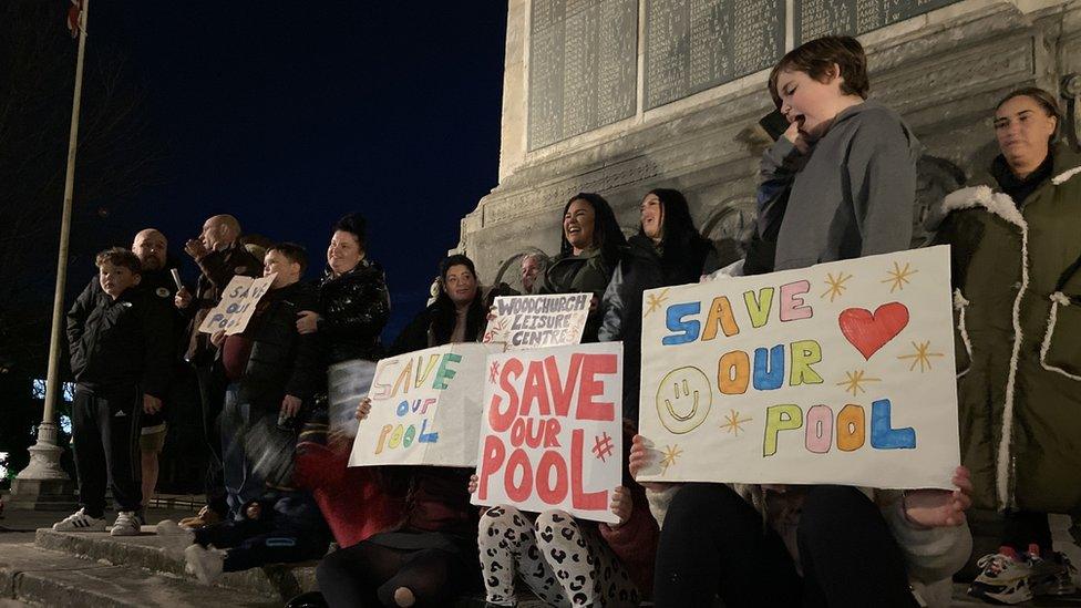 Protesters outside Birkenhead Town Hall