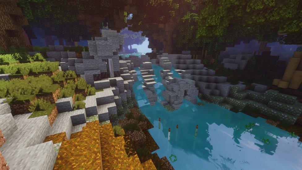 Cascade rocks at windsor great park in minecraft game