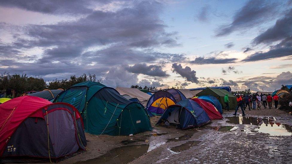 Tents in the Calais Jungle camp.