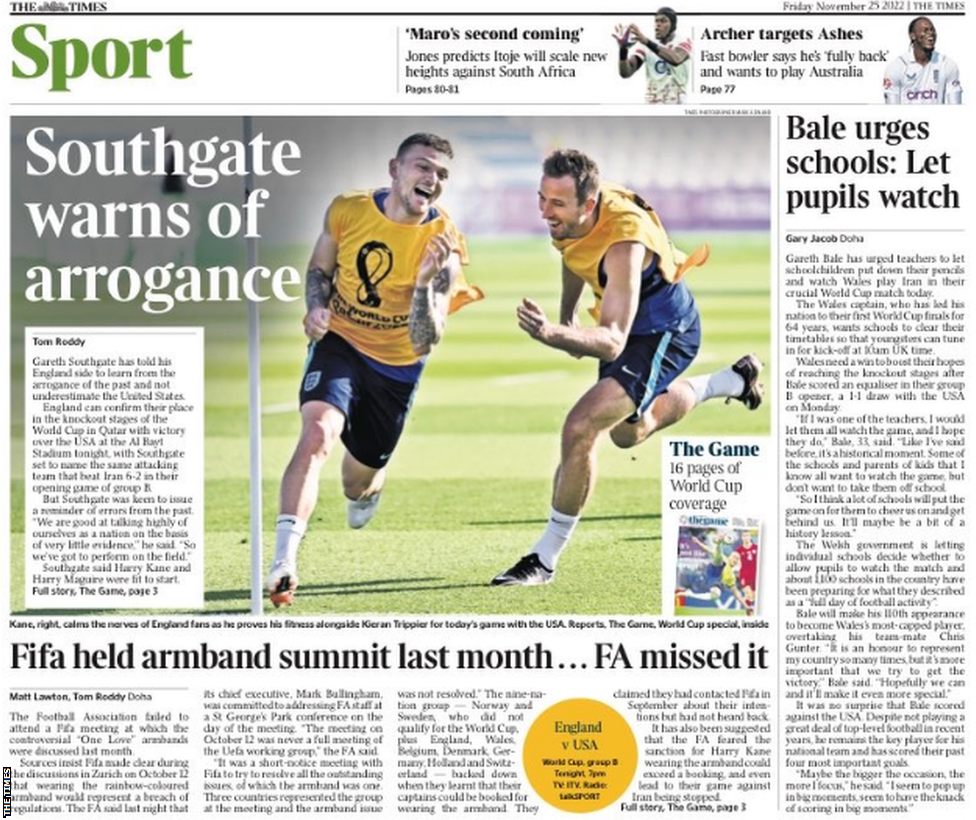 Back page of The Times on 25 November 2022