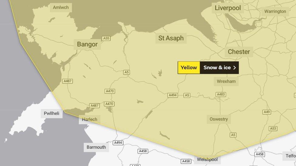 The warning area covers all of north Wales and parts of Powys