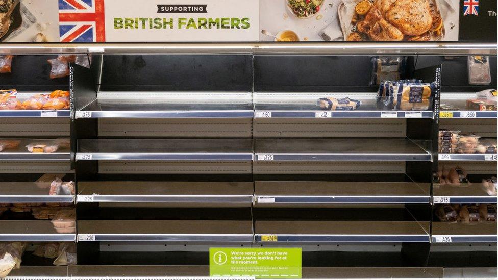 Empty shelves in an ASDA store on October 9, 2021 in Cardiff, Wales.