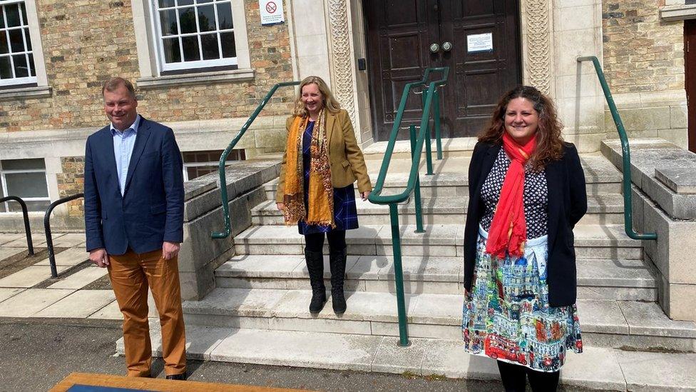 Independent Tom Sanderson (left) Lib Dem Lucy Nethsingha (centre) and Labour's Elisa Meschini (right