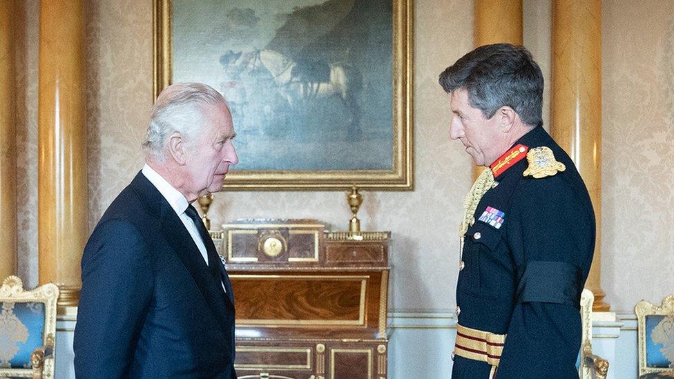 Gen Gwyn Jenkins and King Charles III at Buckingham Palace