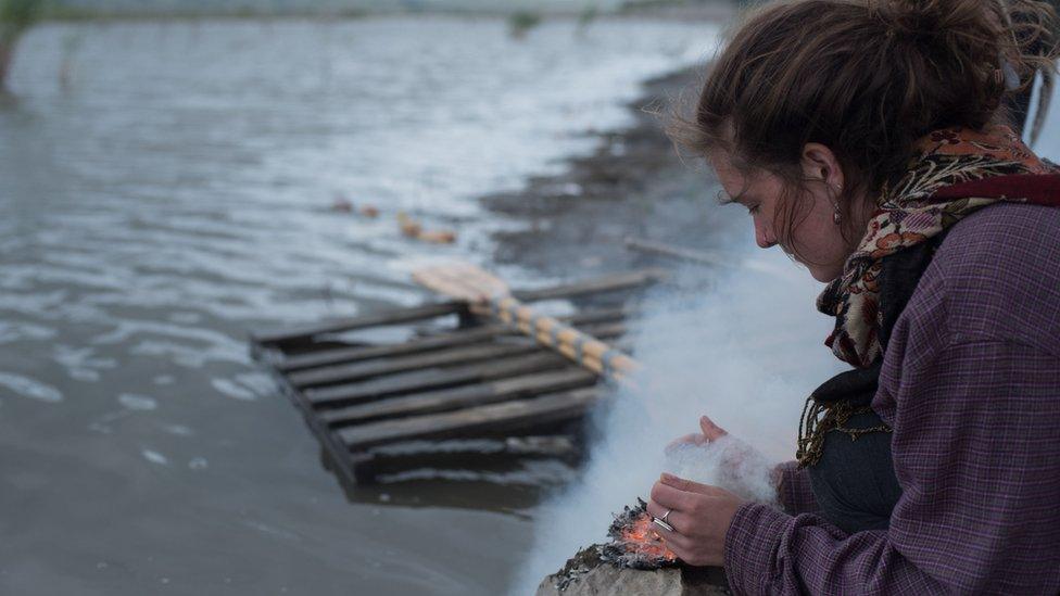 Chloe Piepho says a prayer to Mni Wiconi, the sacred waters of life, in the Lakota Sioux language.