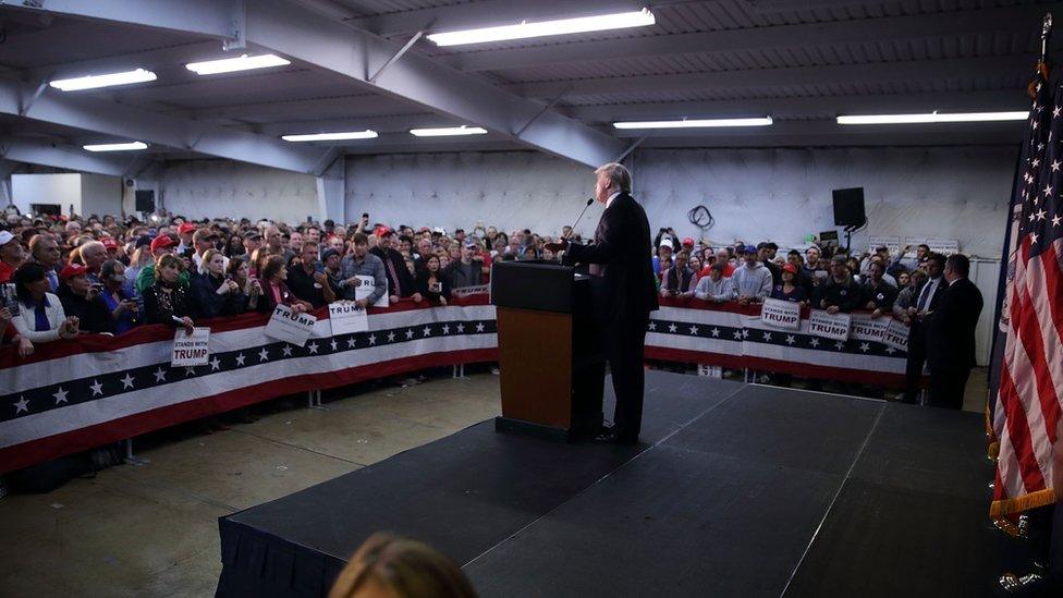 Donald Trump speaks at a rally in Manassas, Virginia.