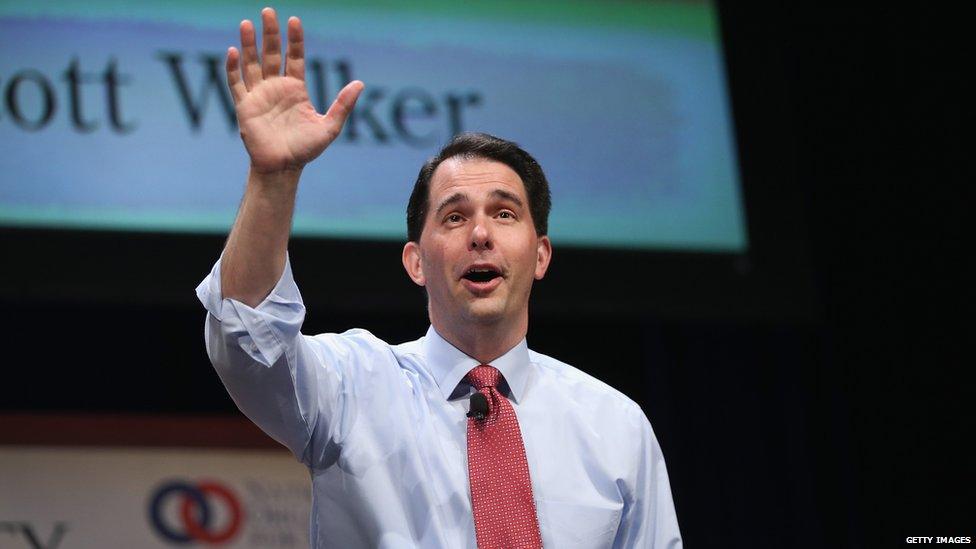 Republican presidential candidate Wisconsin Governor Scott Walker fields questions at The Family Leadership Summit at Stephens Auditorium on July 18, 2015 in Ames, Iowa.