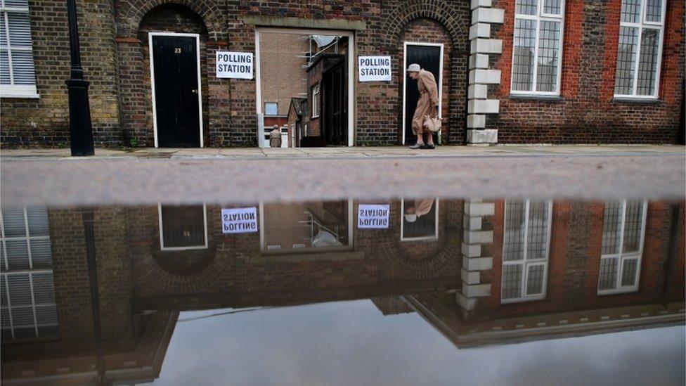 Big puddle outside Royal Hospital Chelsea polling station