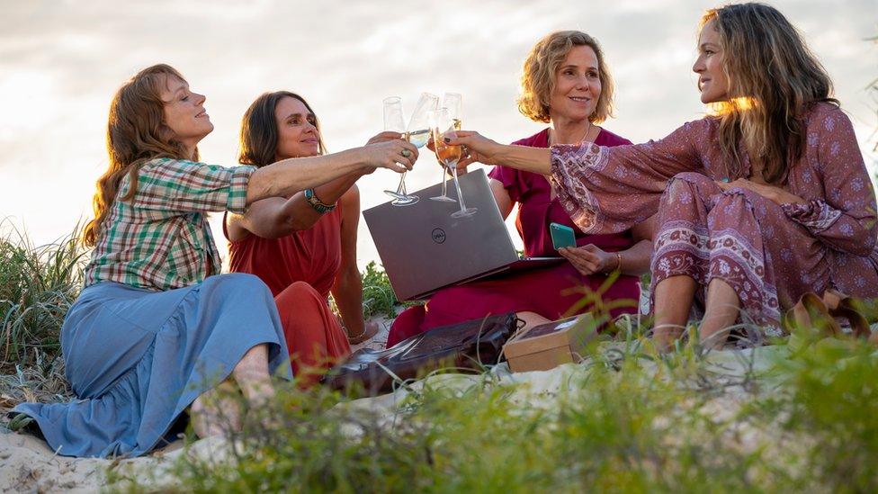 (Left to right) Hayley McElhinney as Hayley, Tasma Walton as Monique, Sally Phillips as Gina, Caroline Brazier as Sandra