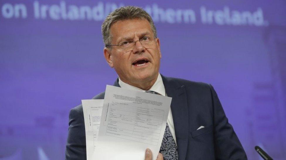 EU Commission Vice President Maros Sefcovic speaks during a press conference