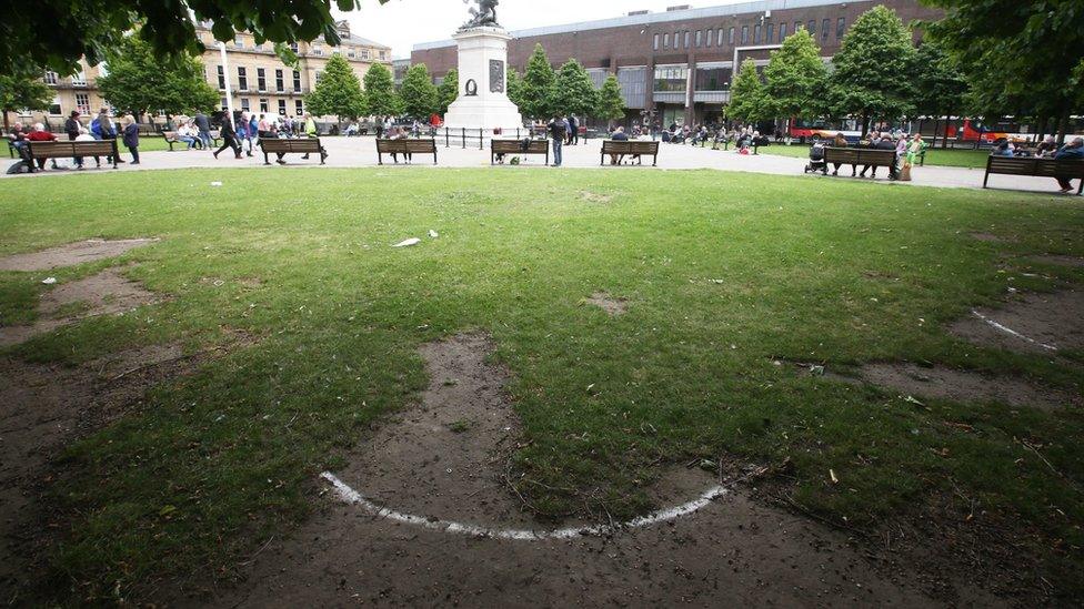 Remains of a social distancing circle in Old Eldon Square