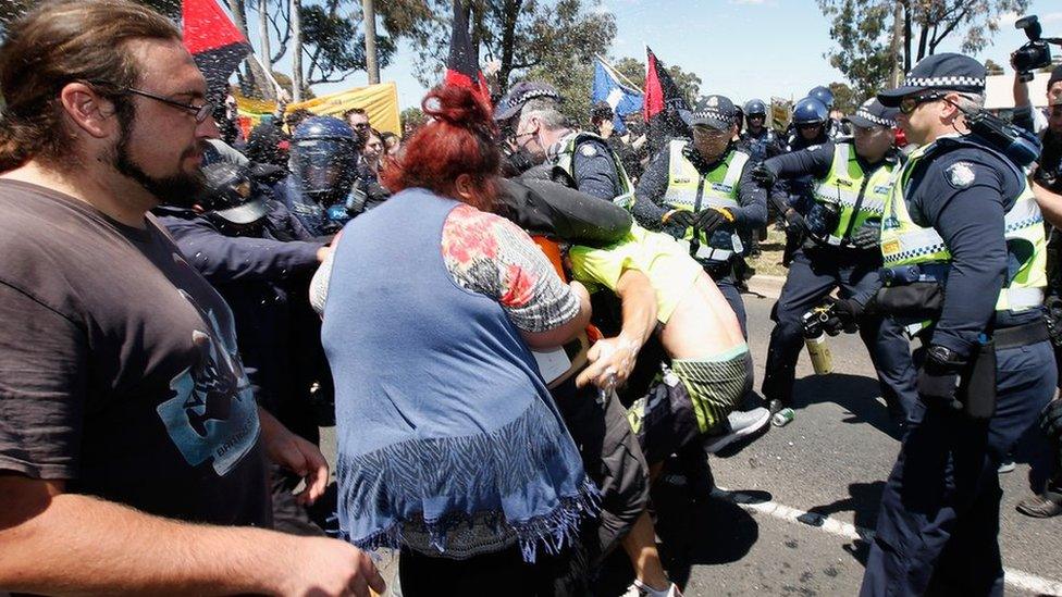 The largest protests were in Melbourne where locals had reportedly planned to demonstrate against the planned construction of a mosque on the city's north-western outskirts