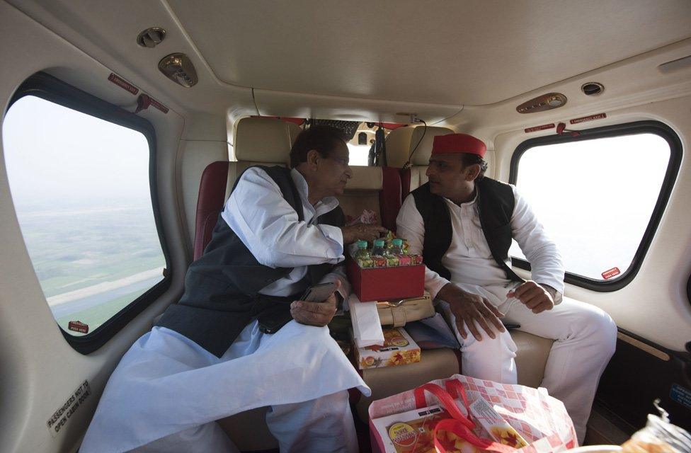 Akhilesh Yadav in his helicopter