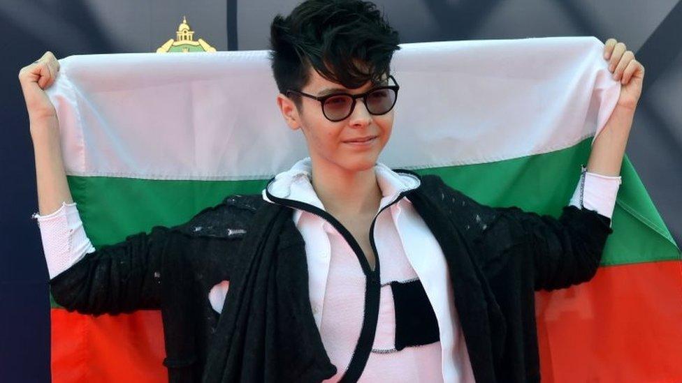 Kristian Kostov with Bulgarian flag in Kiev, Ukraine. Photo: 7 May 2017