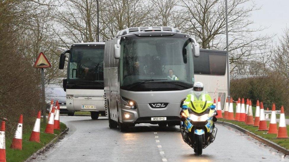 Evacuees arrive at Kents Hill Park Training and Conference Centre