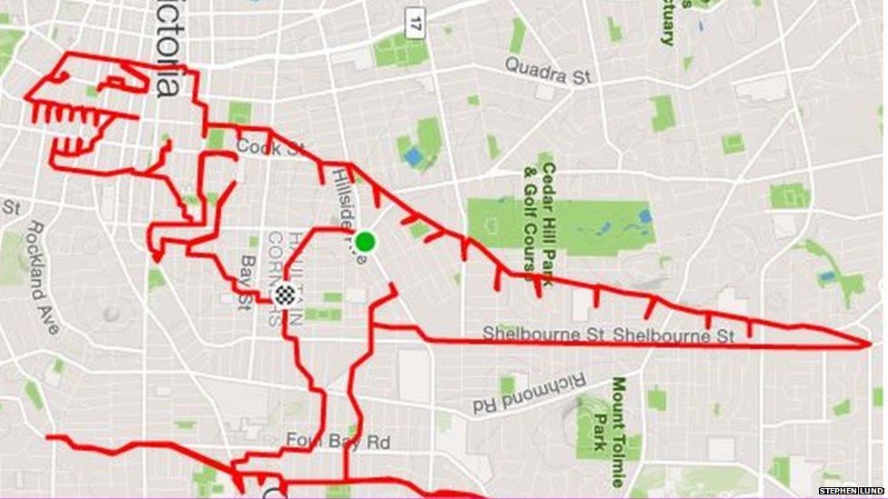 A gps drawing of a T-Rex