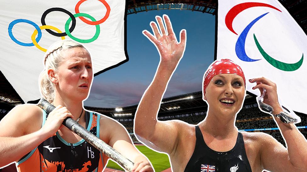 Composite with Holly Bradshaw, Jessica-Jane Applegate, the Olympic and Paralympic flag