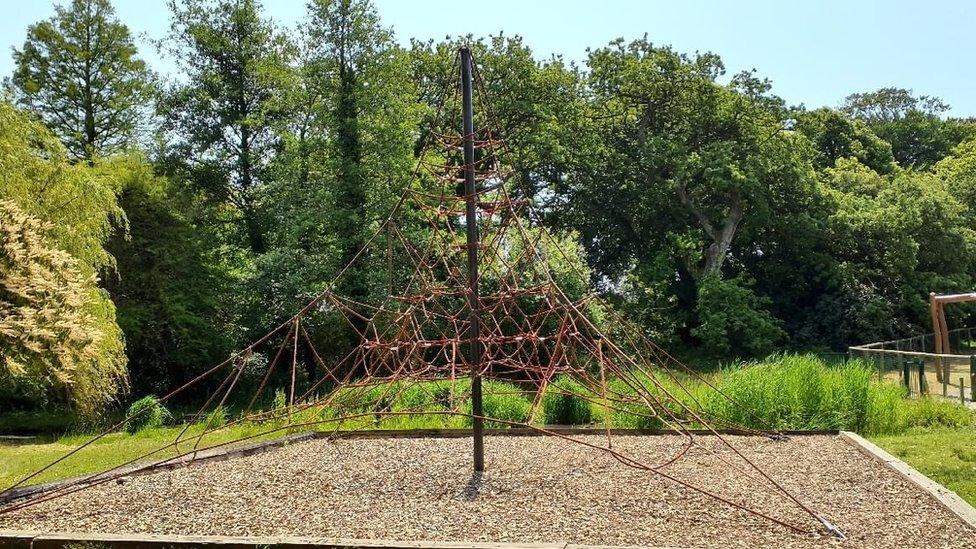 Spider's web climbing frame in Sausmarez Park