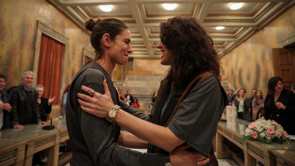 Danai Deligiorgi and Alexia Beziki at their wedding ceremony