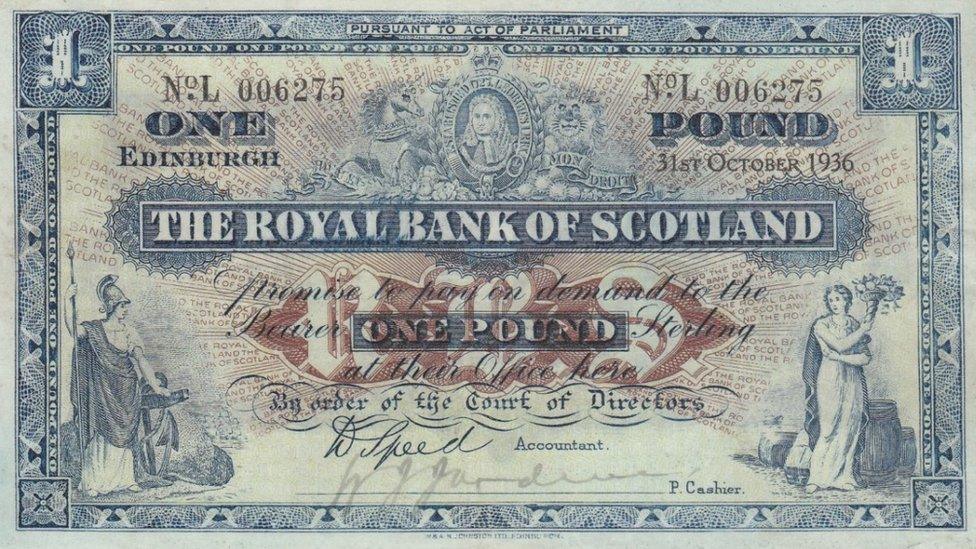 The last hand signed Scottish £1 note, from 1936