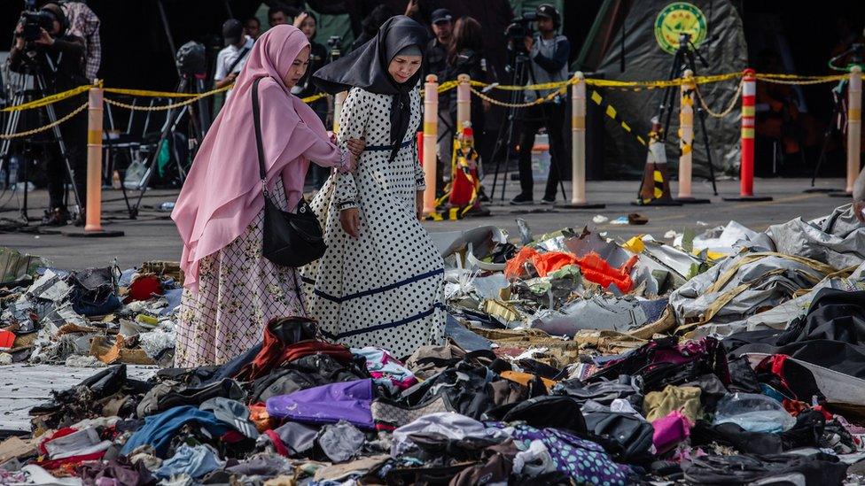 Families of the victims of Lion Air flight JT-610, visit an operations centre to look for personal items of their relatives