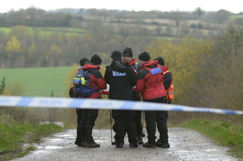 A search team along a footpath adjacent to Sence Valley Forest Park in Ibstock, Leicestershire as they search for Kayleigh Haywood