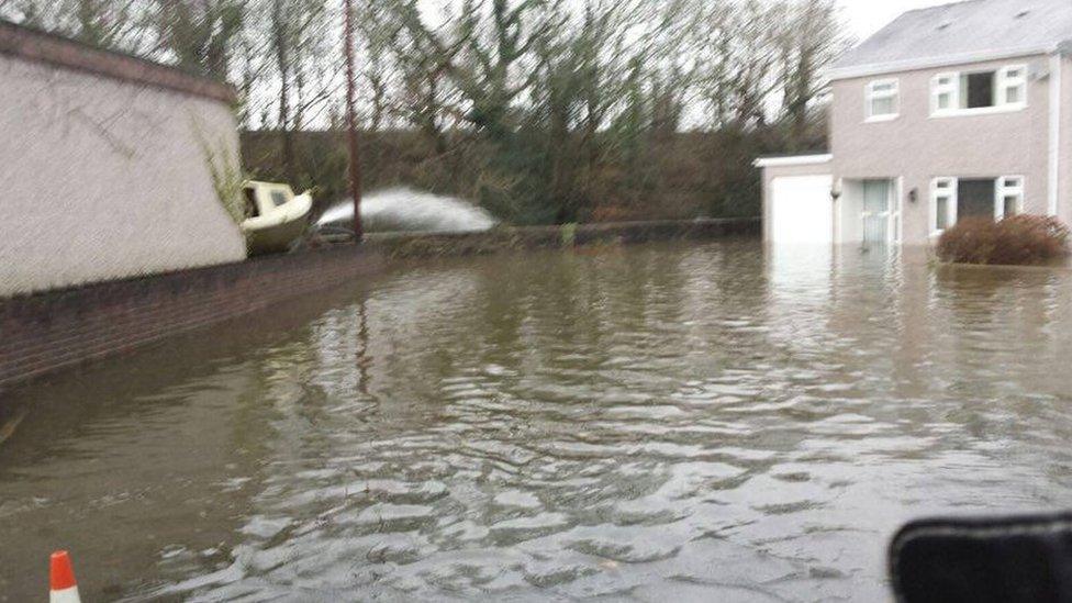 Flooding on the Glanrafon Estate in Bontnewydd, Gwynedd