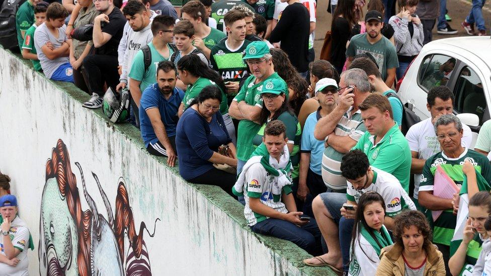 Fans gathered at Chapecoense Real's Arena Conda stadium