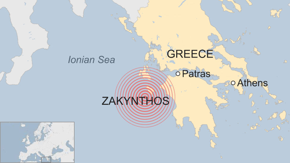 map of Ionian Sea after Zakynthos quake