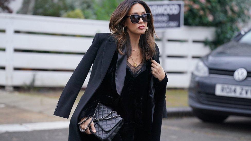 Myleene Klass attends the funeral service of Derek Draper