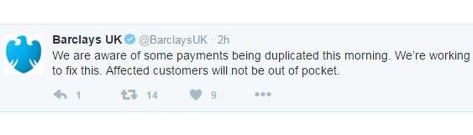 Tweet by Barclays