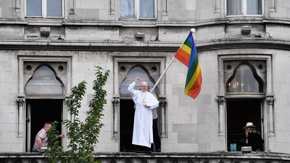 Protester at papal visit