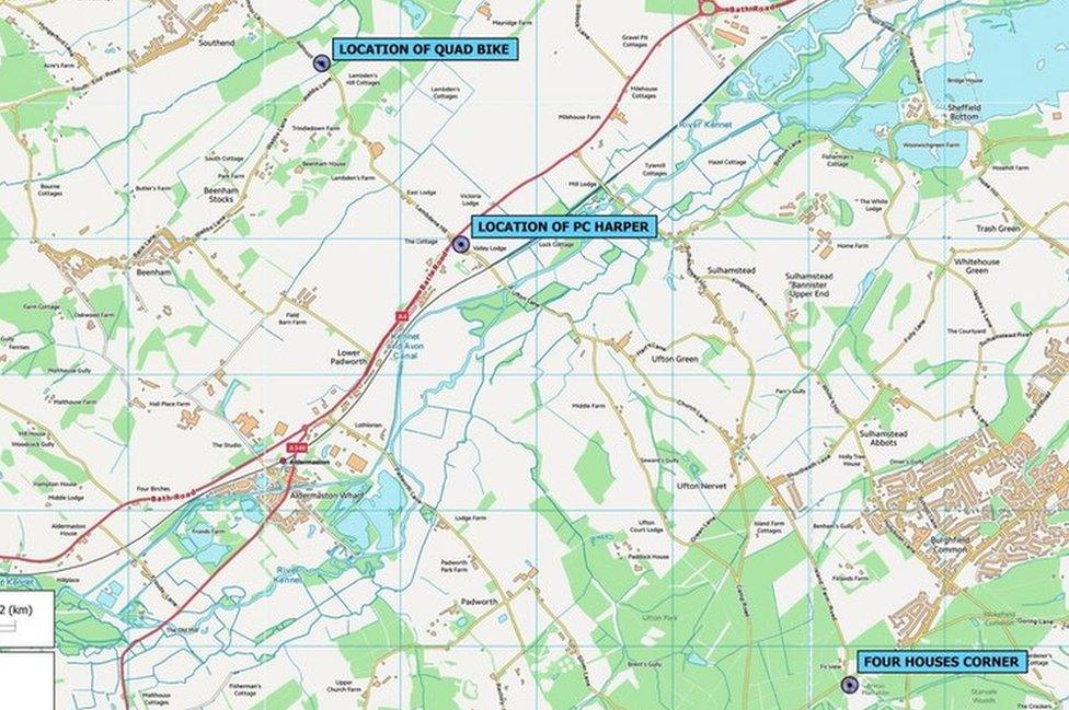 Map of locations in PC Harper case