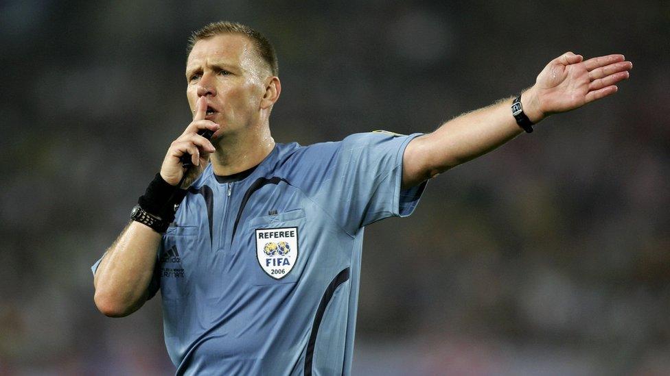 English referee Graham Poll showed Croatian defender Josip Simunic three yellow cards