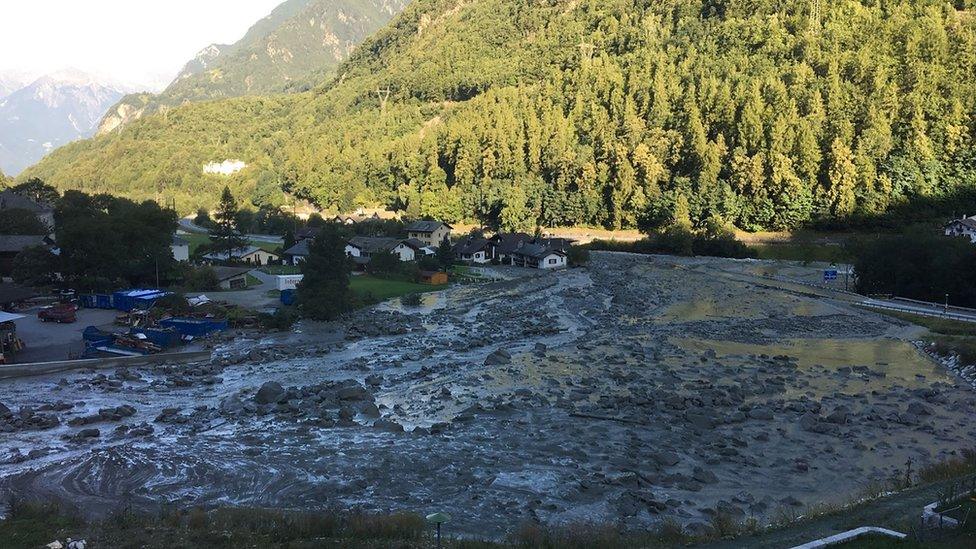 Landslide in the Swiss village of Bondo on August 23, 2017