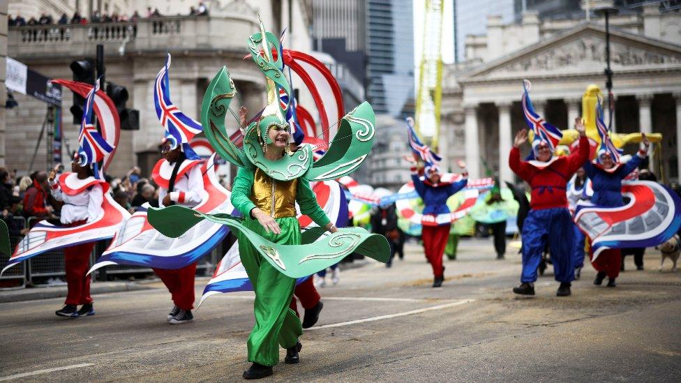 Colourful costumes during the Lord Mayor"s show in London,